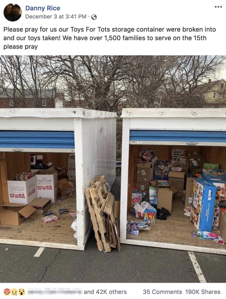 toys for tots storage containers broken into