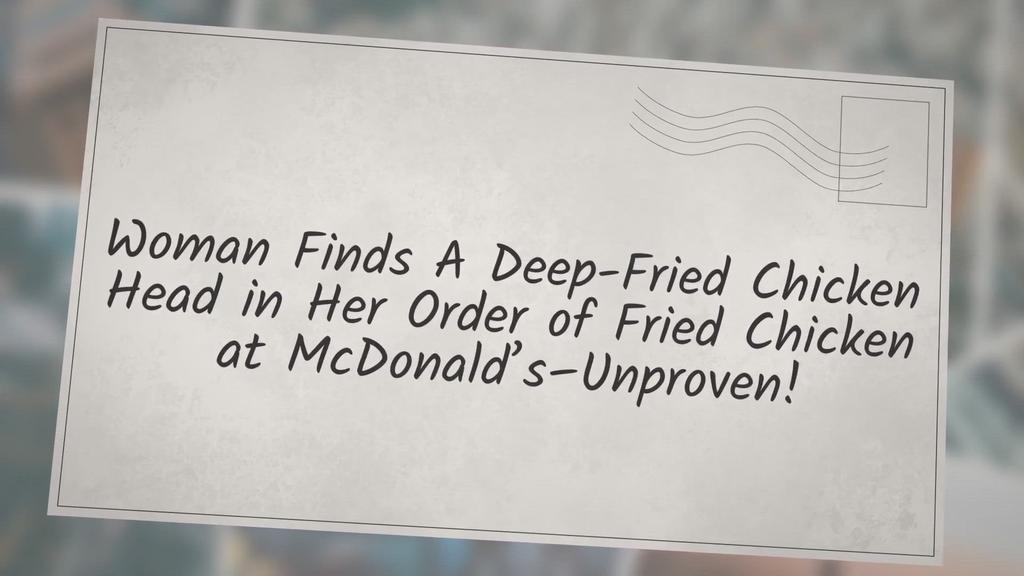 'Video thumbnail for Woman Finds A Deep-Fried Chicken Head in Her Order of Fried Chicken at McDonald's-Unproven!'