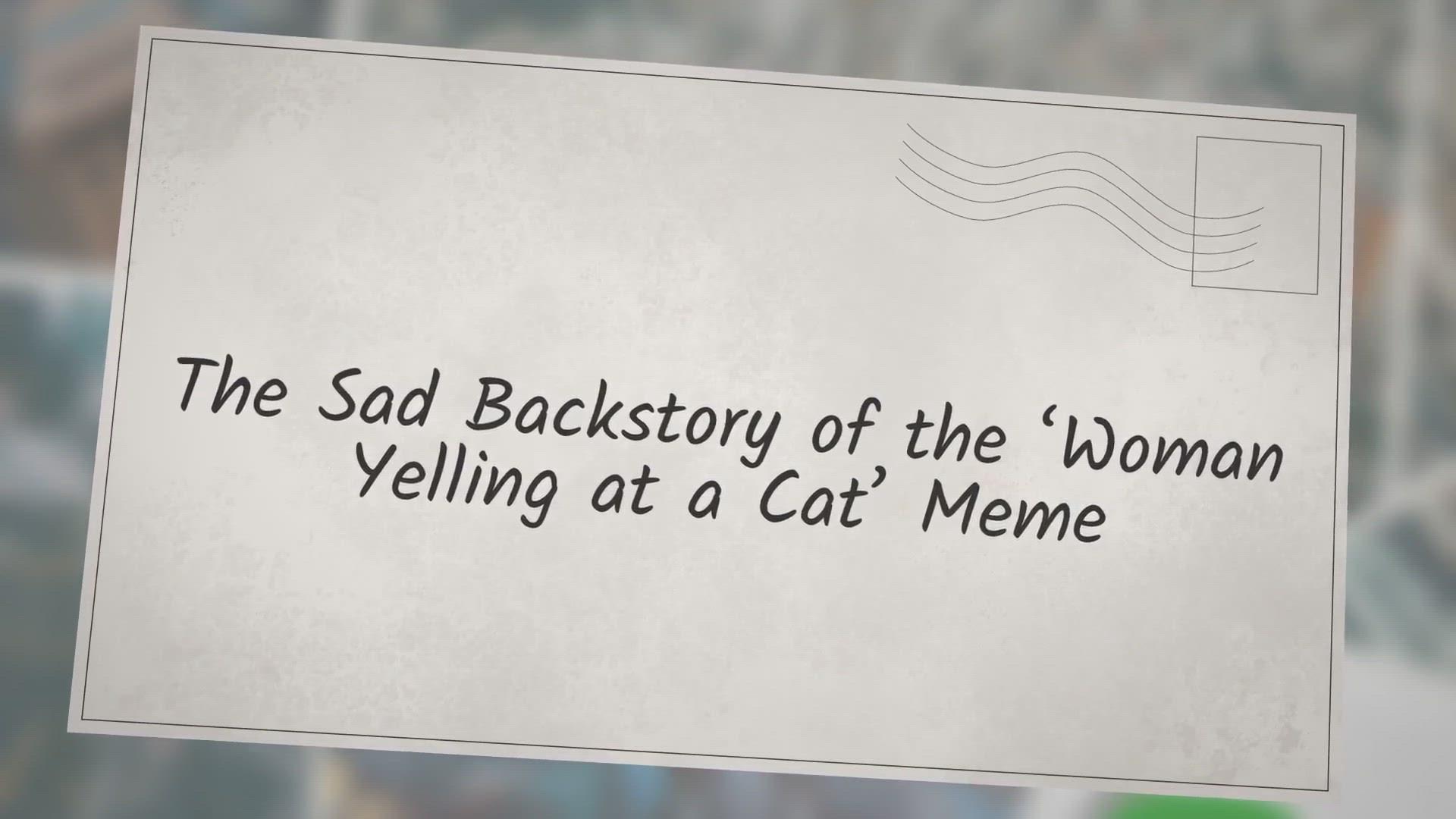 'Video thumbnail for The Sad Backstory of the ‘Woman Yelling at a Cat’ Meme'