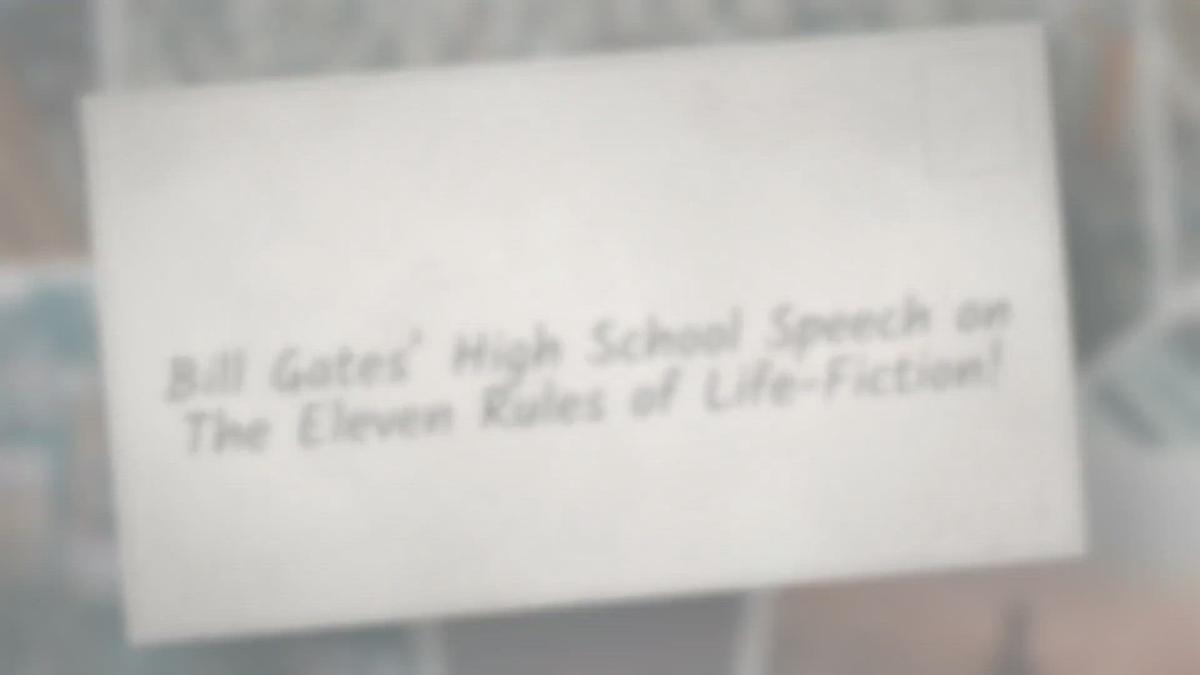 'Video thumbnail for Bill Gates' high school speech on The Eleven Rules of Life-Fiction!'