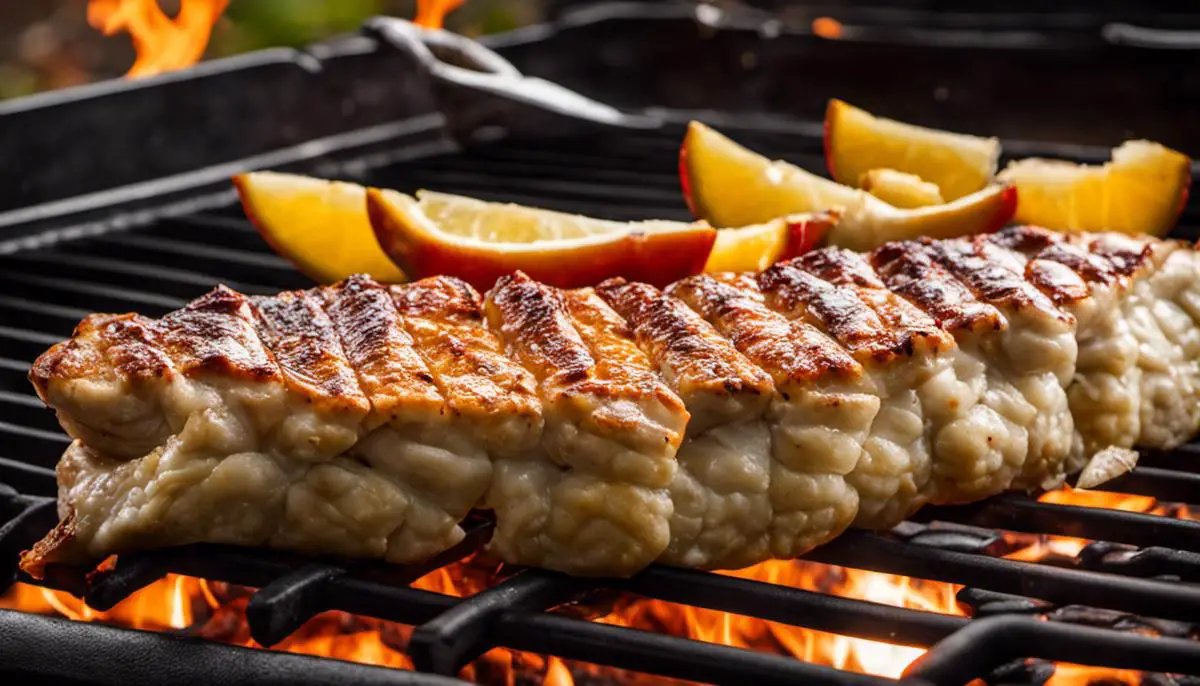 Image of alligator meat on a grill, ready to be served for a Thanksgiving meal