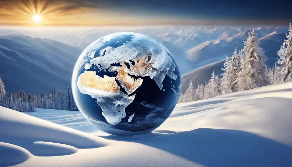 An image of Earth covered with snow, representing the concept of the coldest month globally.