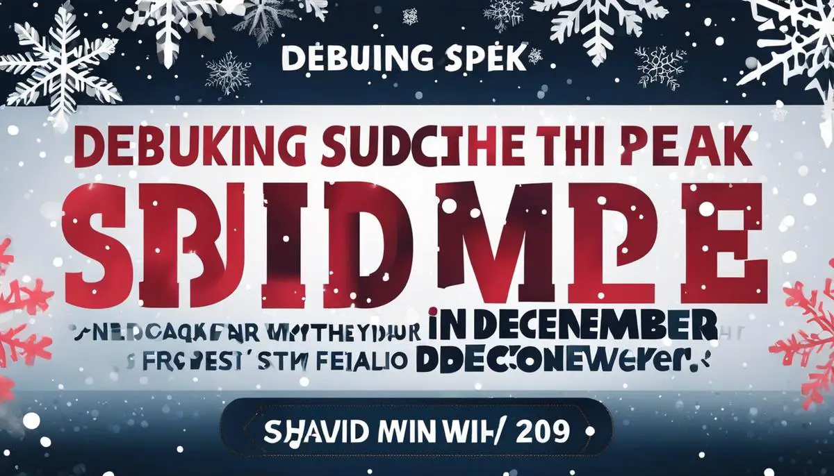 An image showing the text 'Debunking the Myth: Do Suicide Rates Peak in December?' in large bold letters against a background of falling snowflakes.
