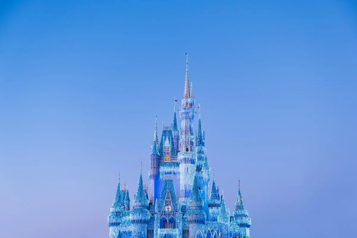 Disney World Christmas decorations with dazzling lights and festive atmosphere