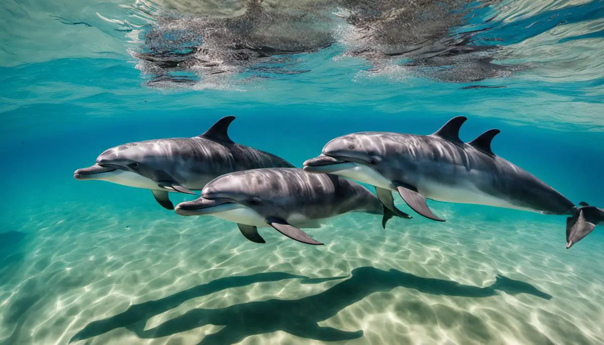 Image depicting a group of female dolphins swimming together in the ocean, showcasing their important role in dolphin society.