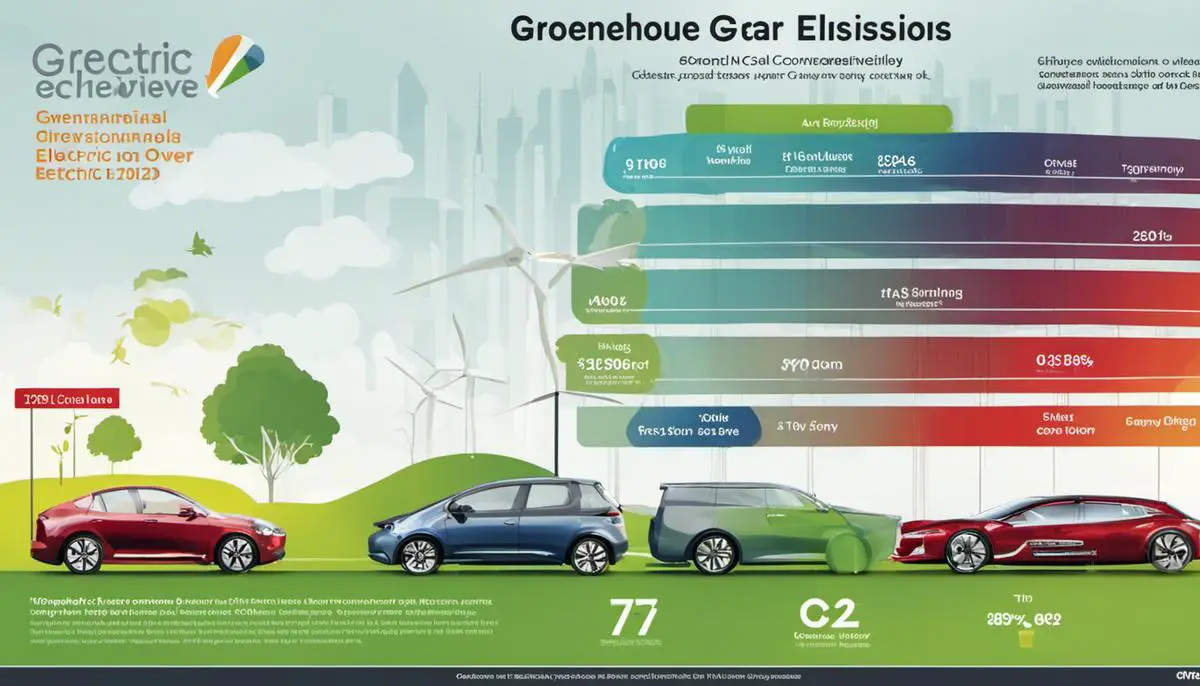 A graph showing the comparison of greenhouse gas emissions between electric vehicles and conventional vehicles over time.