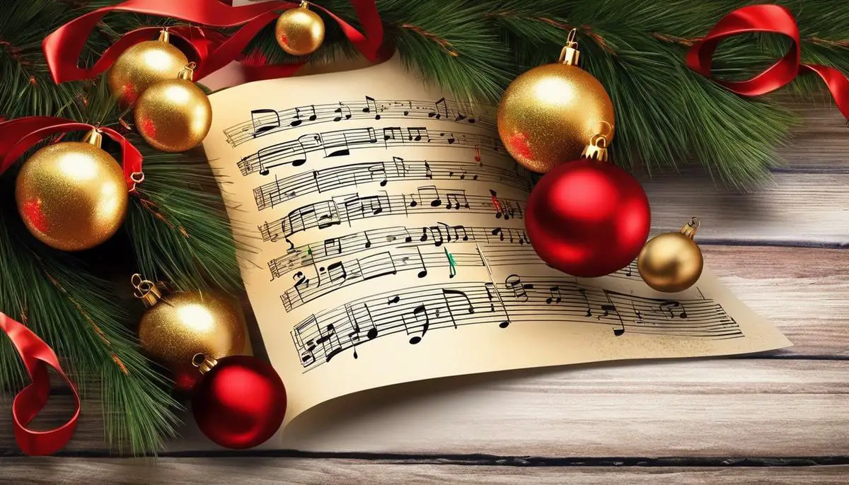 Sheet music of Jingle Bells with a festive border and colorful notes, illustrating the article.