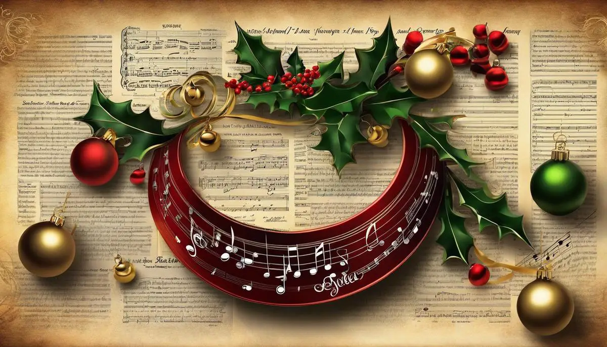 An image depicting the history of Jingle Bells with notable milestones and musical notes.
