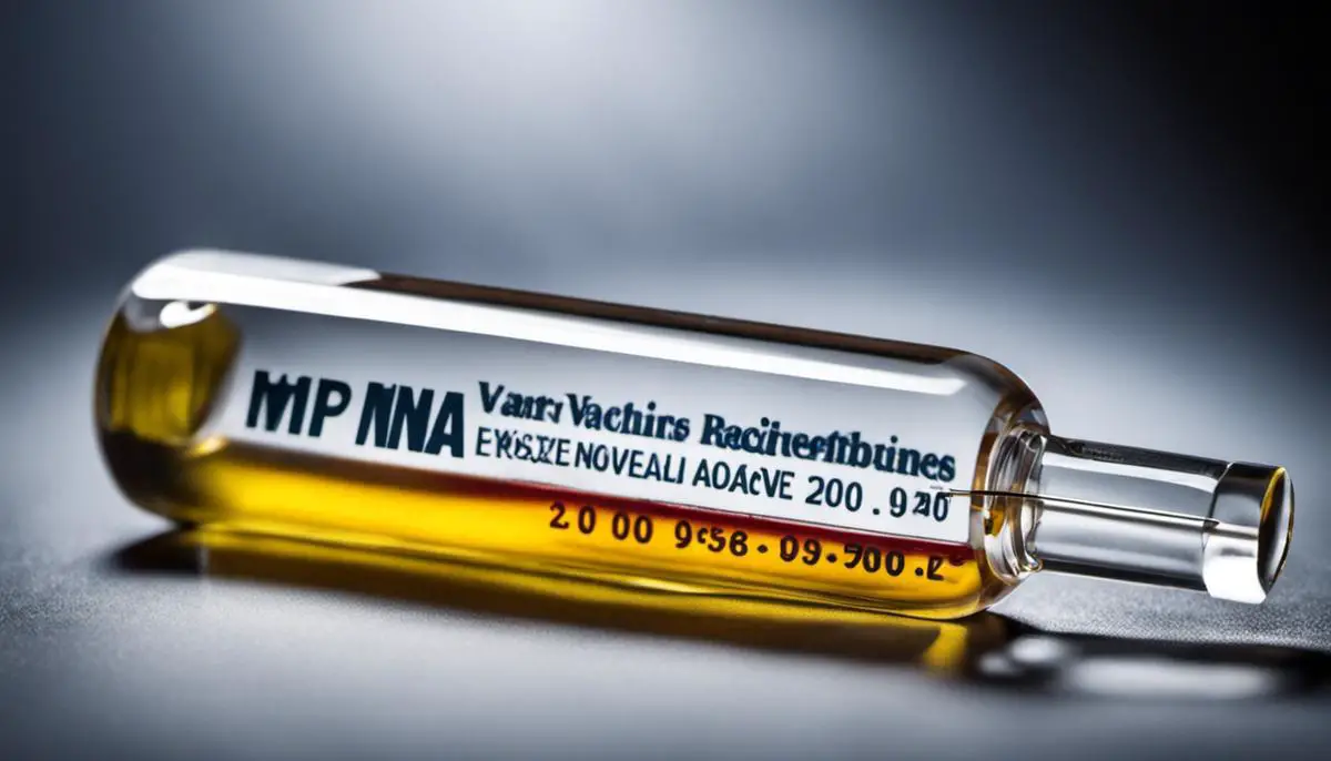 An image showing a vial of mRNA vaccines with a needle beside it.
