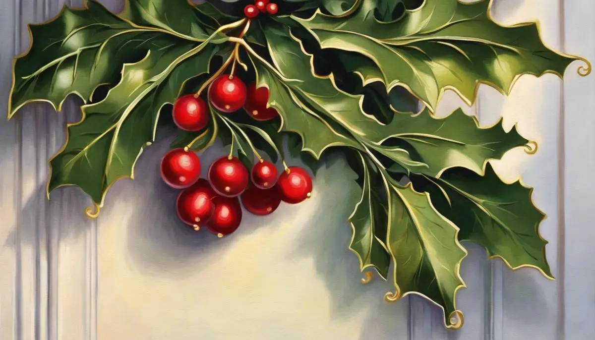 An image depicting mistletoe hanging from a doorway, symbolizing the tradition of kissing under it during the holiday season for good luck and love.